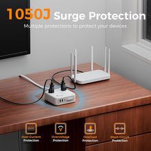 TESSAN 8-in-1 Flat Plug Surge Protector with Retractable USB-C Cable