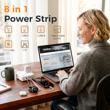 TESSAN 8-in-1 Flat Plug Surge Protector with Retractable USB-C Cable