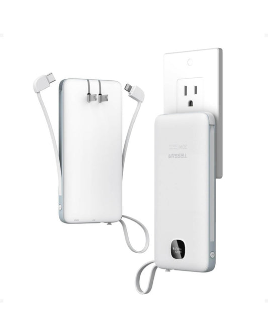TESSAN 10000mAh Portable Charger with Built-In Cables