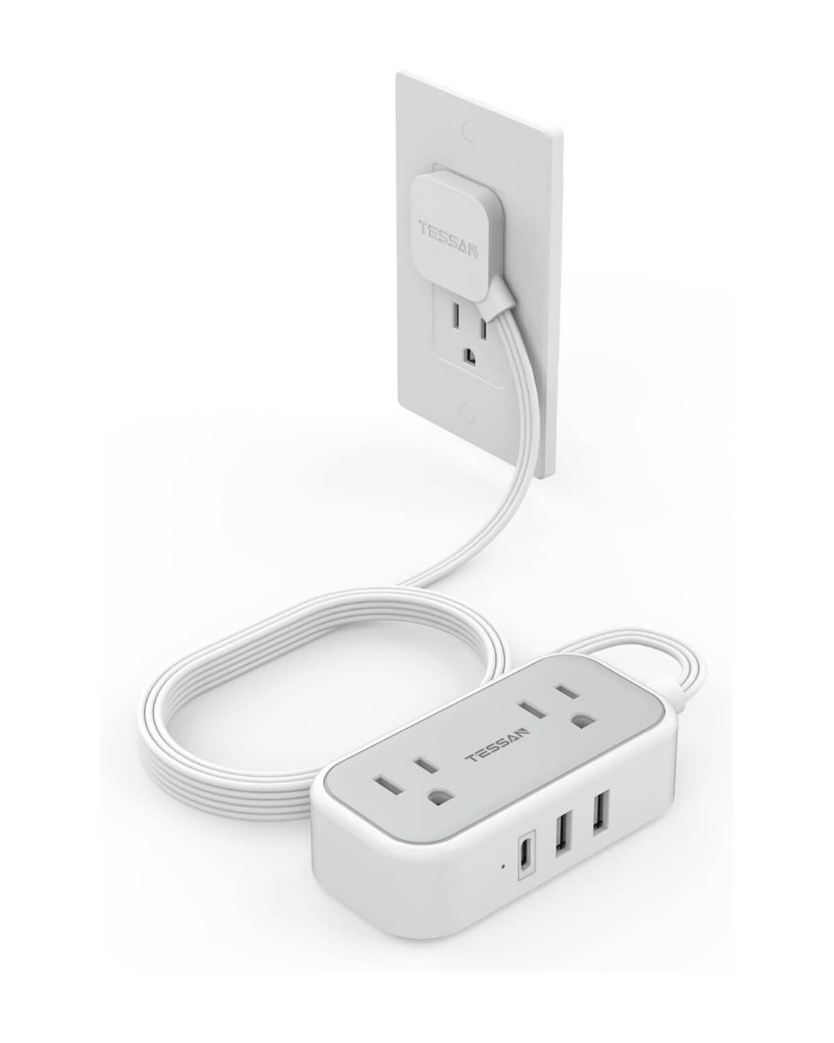 Tessan Flat Plug Power Strip 3 USB Ports 105