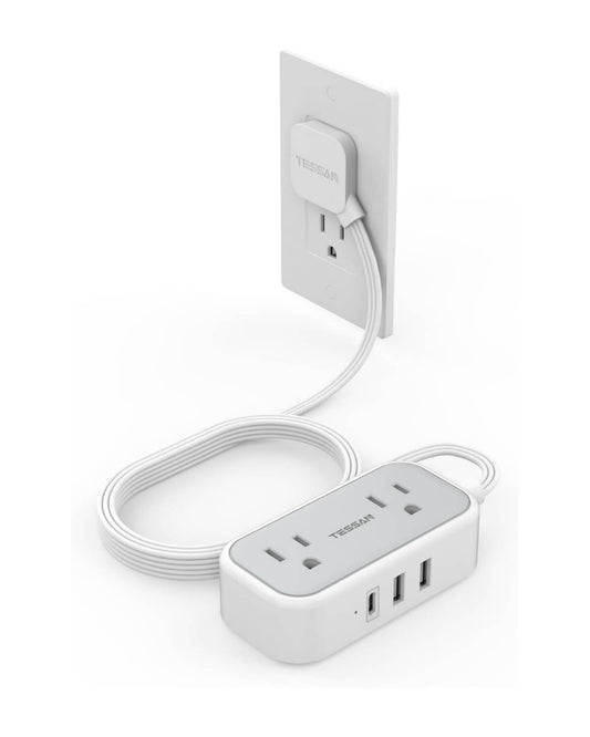 Tessan Flat Plug Power Strip 3 USB Ports 105