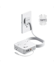 TESSAN 8-in-1 Flat Plug Surge Protector with Retractable USB-C Cable