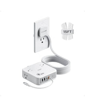 TESSAN 8-in-1 Flat Plug Surge Protector with Retractable USB-C Cable