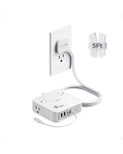 TESSAN 8-in-1 Flat Plug Surge Protector with Retractable USB-C Cable