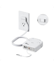 TESSAN 8-in-1 Flat Plug Surge Protector with Retractable USB-C Cable