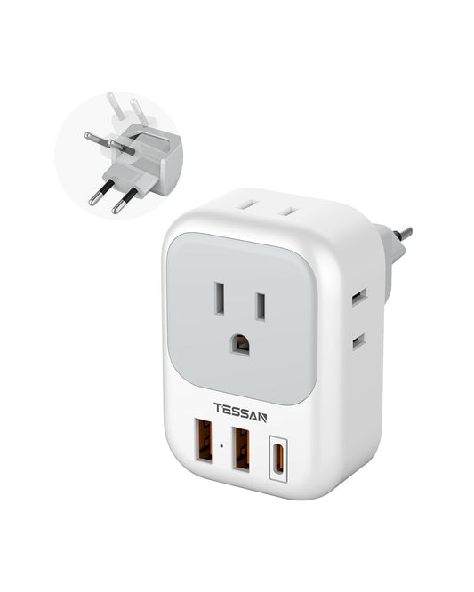 TESSAN European Travel Plug Adapter With AC & USB Ports