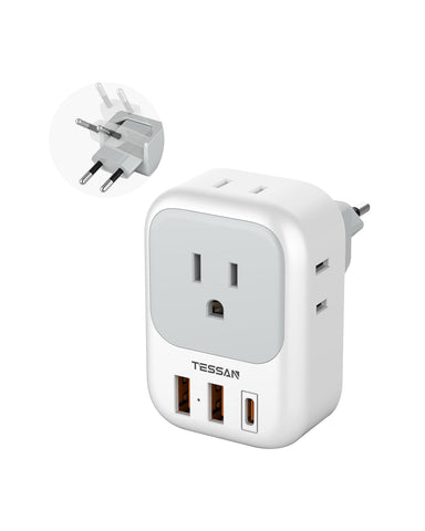 TESSAN European Travel Plug Adapter With AC & USB Ports